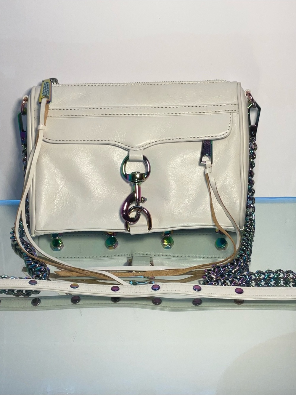 Rebecca Minkoff White Leather Crossbody with Iridescent Hardware